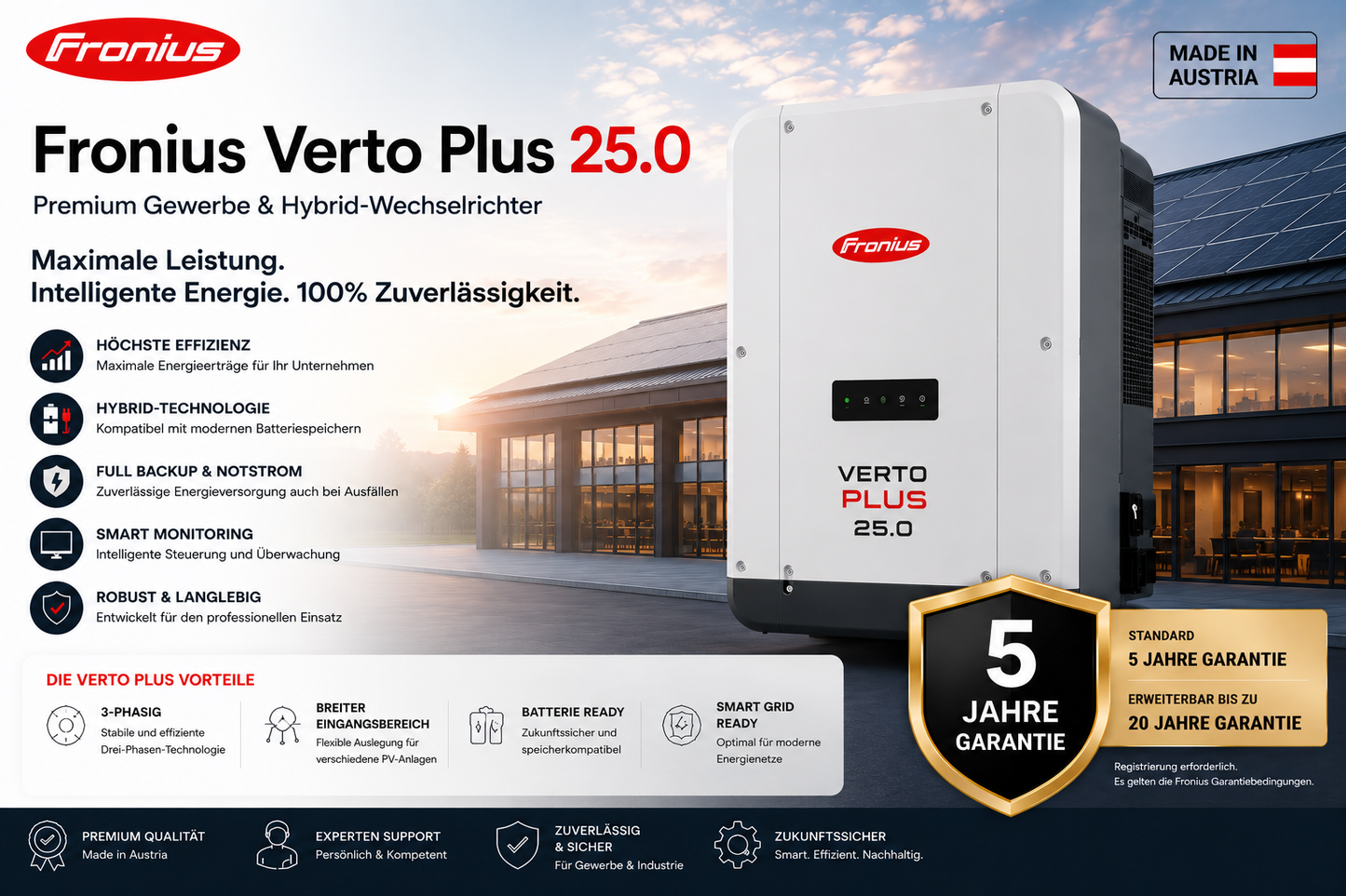 Fronius Verto & Verto Plus – Premium Gewerbe & Hybrid-Wechselrichter Serie