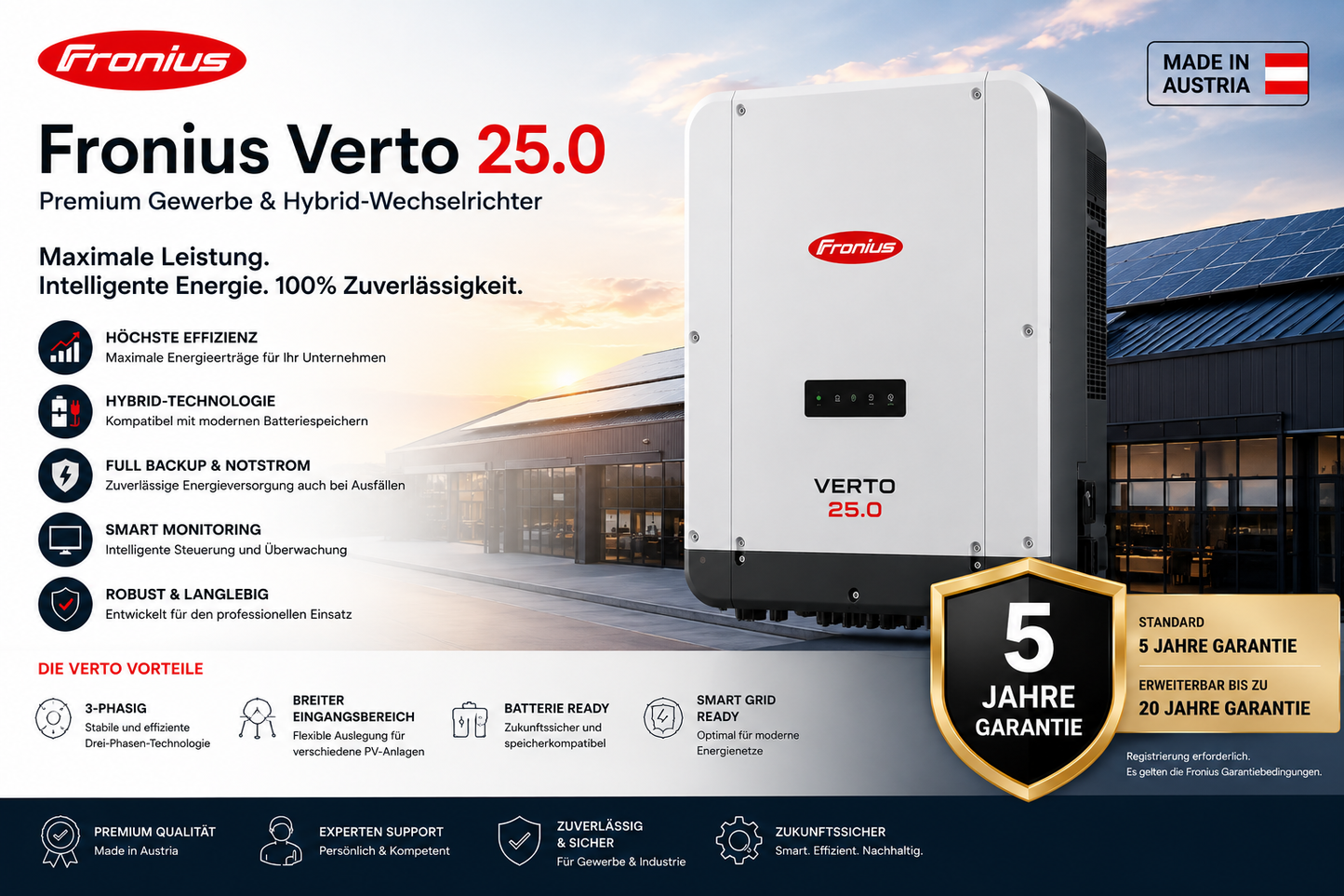 Fronius Verto & Verto Plus – Premium Gewerbe & Hybrid-Wechselrichter Serie