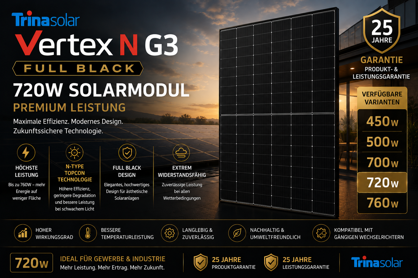 Trina Solar Vertex N G3 Full Black Solarmodul – Premium Leistung