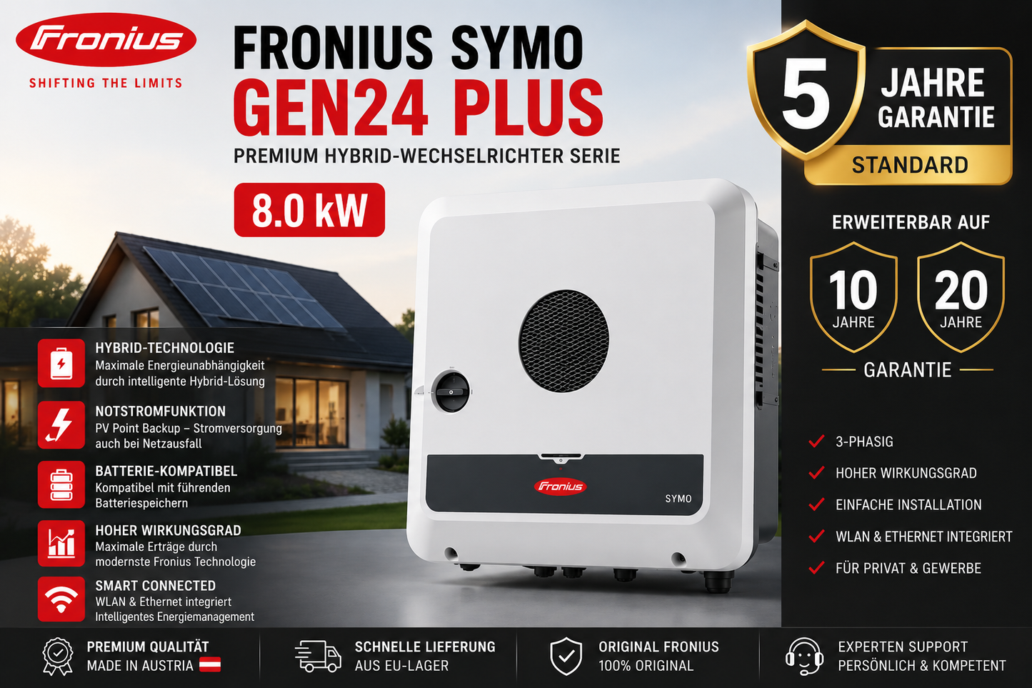 Fronius Symo GEN24 Plus – Premium Hybrid-Wechselrichter Serie | 6.0 / 8.0 / 10.0 kW