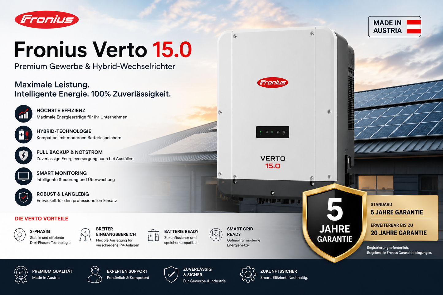 Fronius Verto & Verto Plus – Premium Gewerbe & Hybrid-Wechselrichter Serie