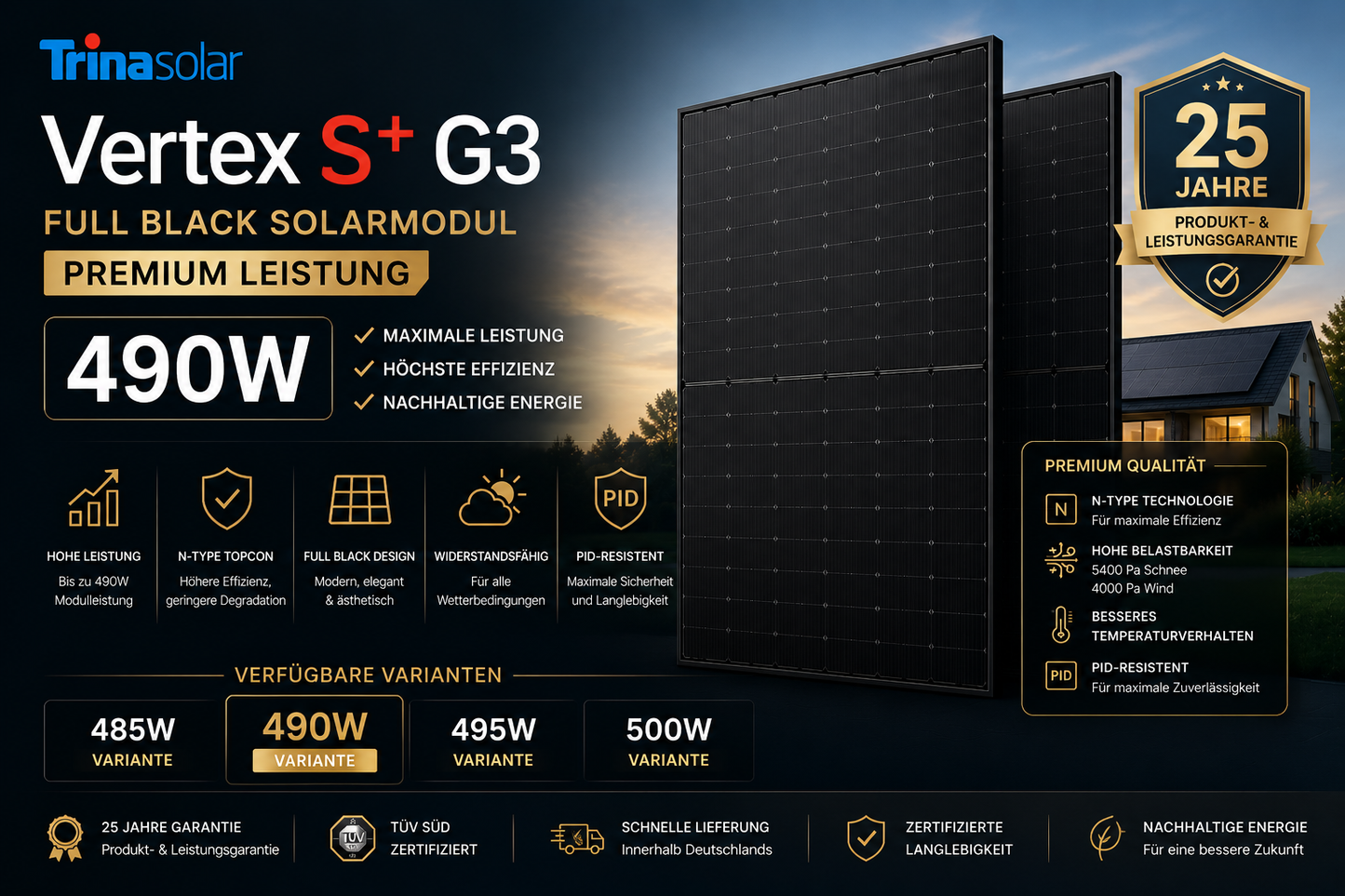 Trina Solar Vertex S+ G3 Full Black Solarmodul – Premium Leistung