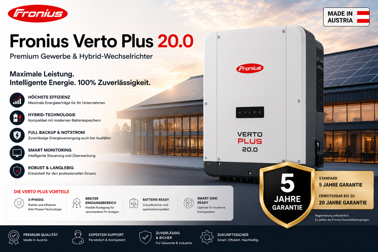 Fronius Verto & Verto Plus – Premium Gewerbe & Hybrid-Wechselrichter Serie