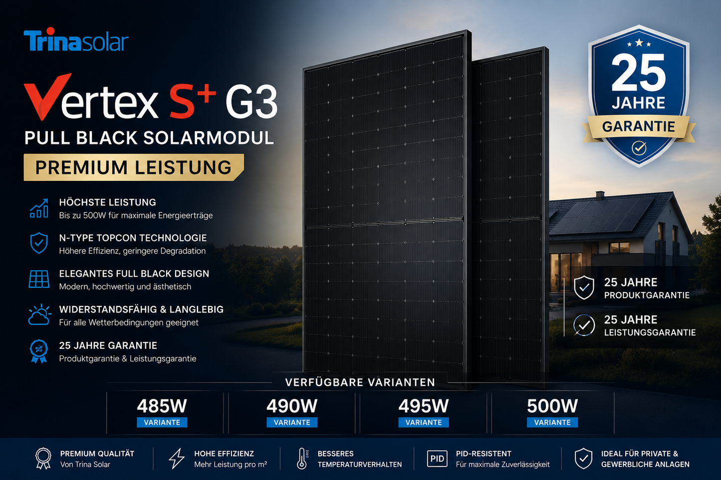 Trina Solar Vertex S+ G3 Full Black Solarmodul – Premium Leistung