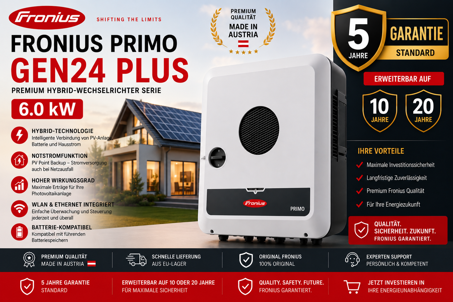 Fronius Primo GEN24 Plus – Premium Hybrid-Wechselrichter Serie | 4.0 / 4.6 / 6.0 kW