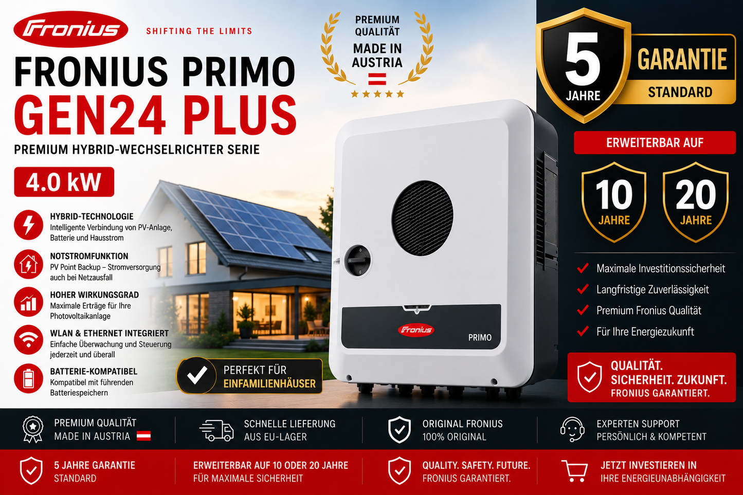 Fronius Primo GEN24 Plus – Premium Hybrid-Wechselrichter Serie | 4.0 / 4.6 / 6.0 kW