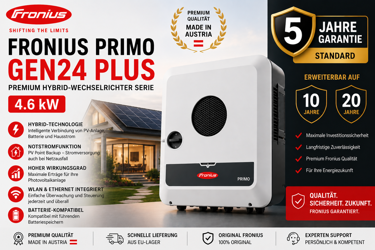 Fronius Primo GEN24 Plus – Premium Hybrid-Wechselrichter Serie | 4.0 / 4.6 / 6.0 kW