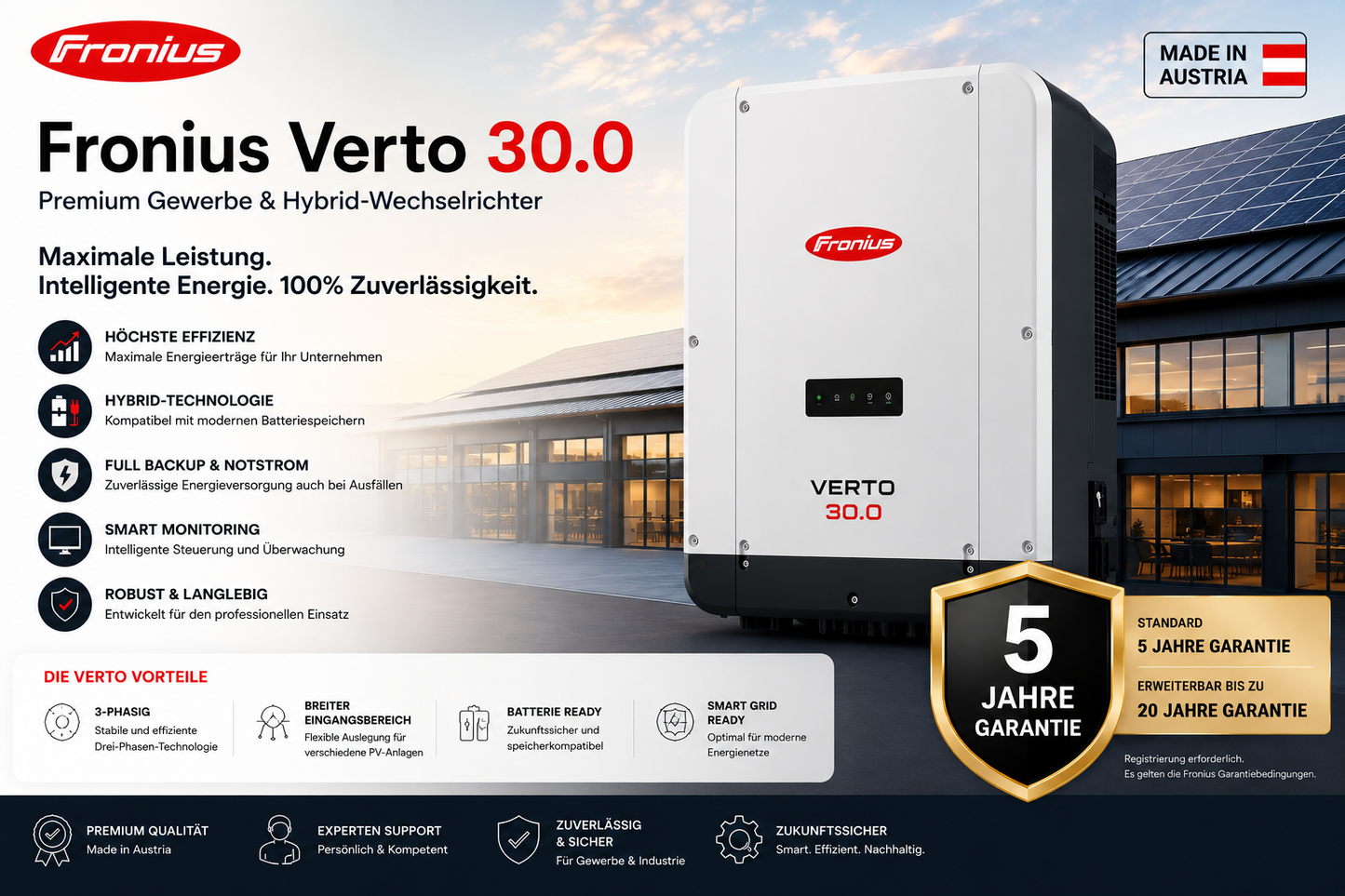 Fronius Verto & Verto Plus – Premium Gewerbe & Hybrid-Wechselrichter Serie