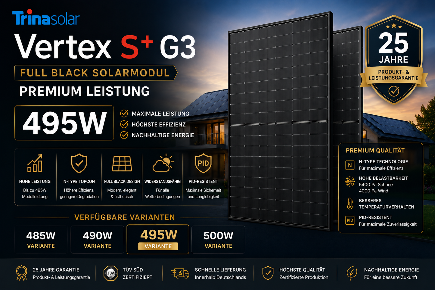 Trina Solar Vertex S+ G3 Full Black Solarmodul – Premium Leistung