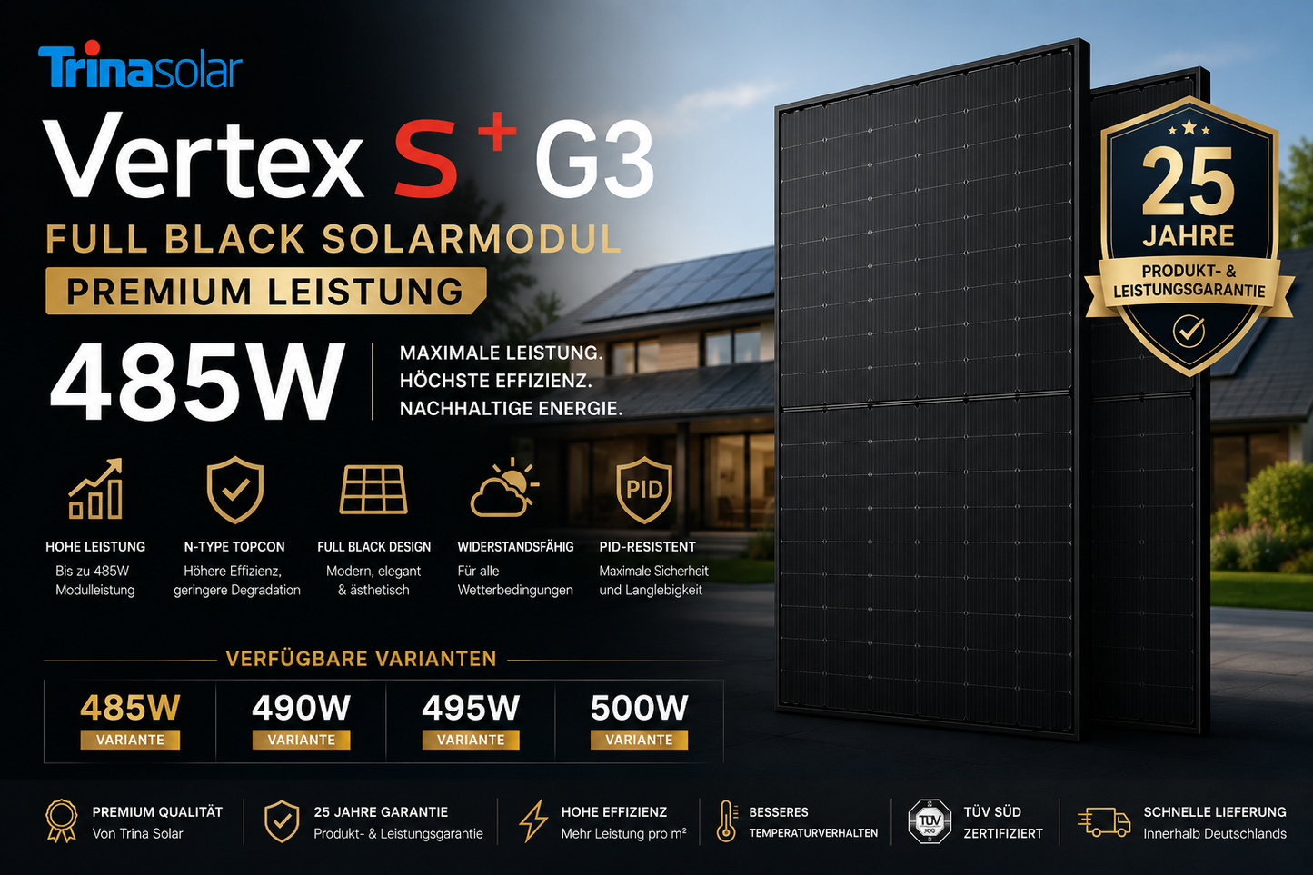 Trina Solar Vertex S+ G3 Full Black Solarmodul – Premium Leistung