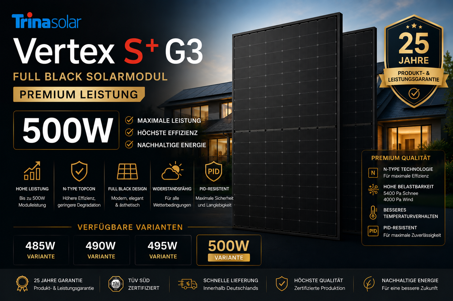 Trina Solar Vertex S+ G3 Full Black Solarmodul – Premium Leistung