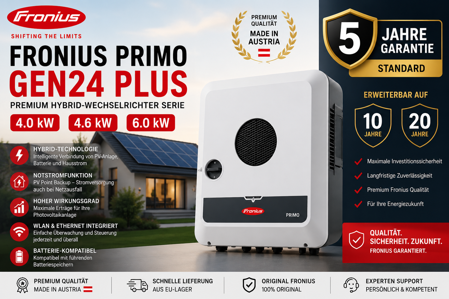 Fronius Primo GEN24 Plus – Premium Hybrid-Wechselrichter Serie | 4.0 / 4.6 / 6.0 kW