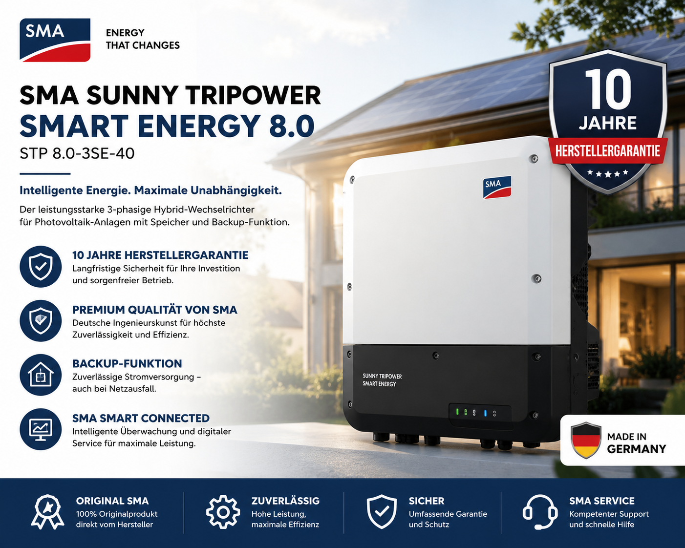 SMA Sunny Tripower Smart Energy 8.0 – STP 8.0-3SE-40 Hybrid-Wechselrichter mit Backup-Funktion