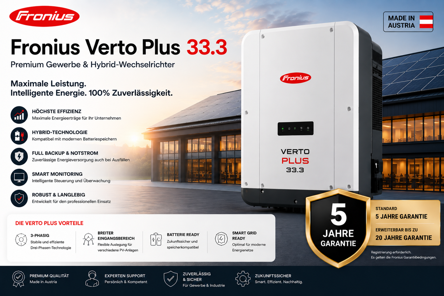 Fronius Verto & Verto Plus – Premium Gewerbe & Hybrid-Wechselrichter Serie