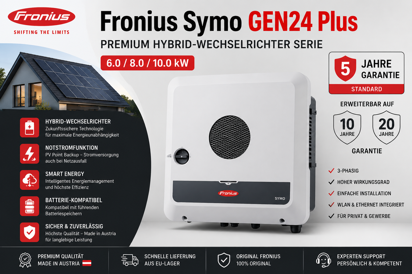 Fronius Symo GEN24 Plus – Premium Hybrid-Wechselrichter Serie | 6.0 / 8.0 / 10.0 kW